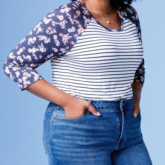 Maurices Floral and Stripe Baseball Tee NWT - Picture 1 of 13